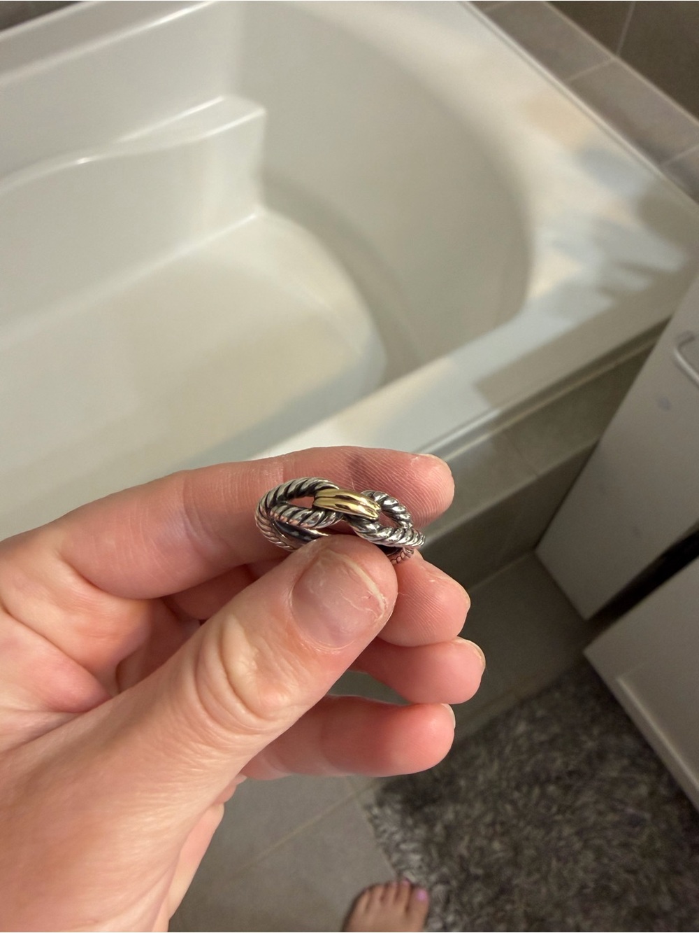 Two-Tone Twisted Rope Knot Ring - Silver & Gold